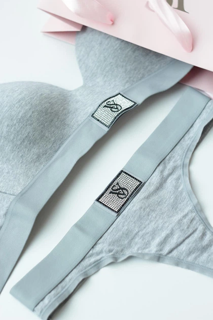 Комплект белья Victoria's Secret Cotton Lightly Lined Wireless Bra Shine Patch Grey Set 34C-S - изображение 7