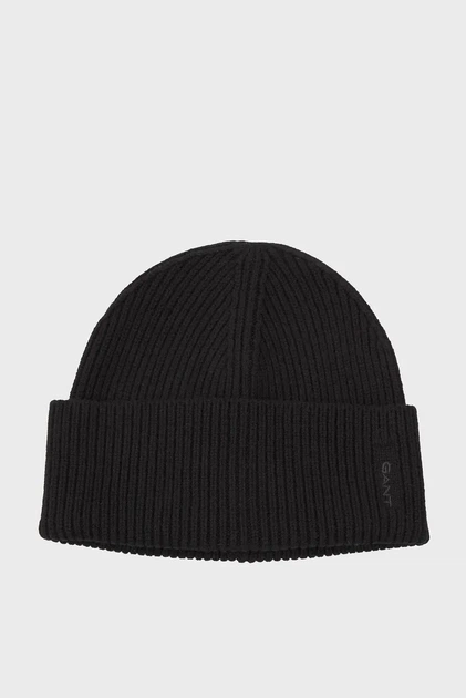 Жіноча чорна вовняна шапка RIBBED Gant OS 4910037 - Фото 1 Жіноча чорна вовняна шапка RIBBED Gant OS 4910037 - изображение 1