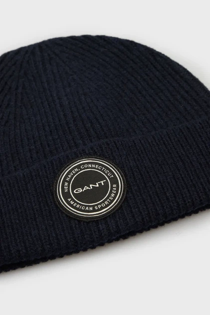 Чоловіча темно-синя вовняна шапка WOOL KNITTED BEANIE Gant OS 9911036 - изображение 4