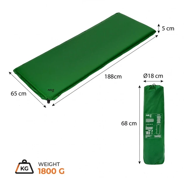 Килимок самонадувний Nils Camp Зелений NC4050 (5908261688416) - зображення 3