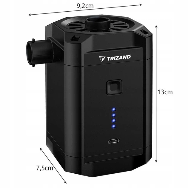 Акумуляторний насос для матраців Trizand 20790 портативний 5000 мАг USB-C 3 насадки для надування та здування - зображення 8