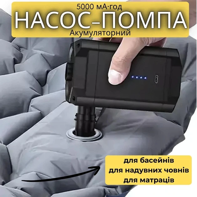 Акумуляторний насос для матраців Trizand 20790 портативний 5000 мАг USB-C 3 насадки для надування та здування - зображення 9