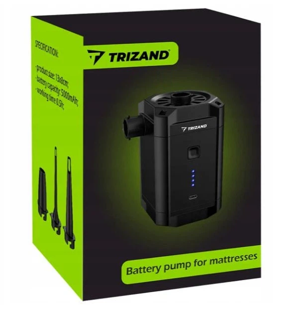 Акумуляторний насос для матраців Trizand 20790 портативний 5000 мАг USB-C 3 насадки для надування та здування - зображення 10