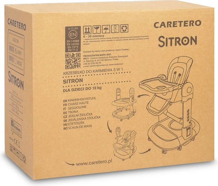 Стільчик для годування Caretero Sitron 3 в 1 з функцією гойдалки та ходунків Сірий (5903076323316) - зображення 20