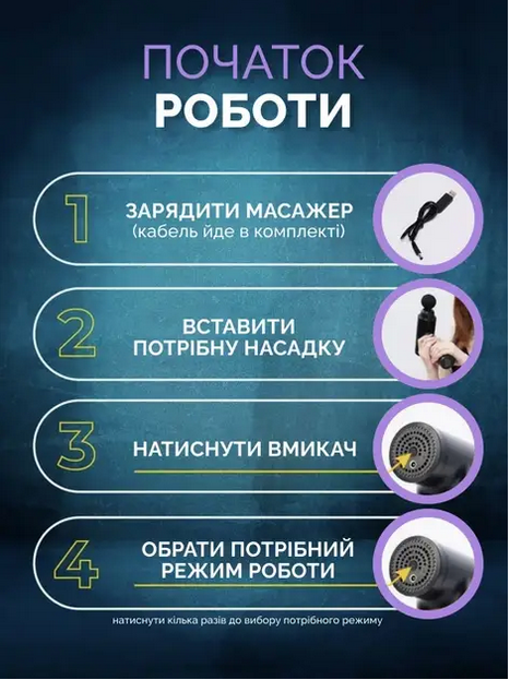 Ручной перкуссионный массажер для массажа мышц и тела массажный пистолет компактный портативный мышечный ударный вибрационный электромассажер на 6 скоростей (057-мас) - изображение 7
