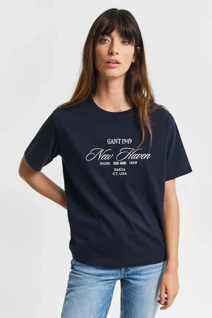 Жіноча темно-синя футболка GRAPHIC SS Gant S 4200594 - Фото 1 Жіноча темно-синя футболка GRAPHIC SS Gant S 4200594 - изображение 1