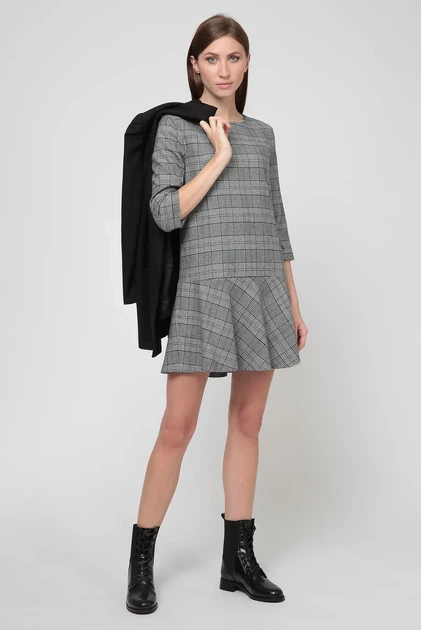 Жіноча сіра сукня з візерунком CHECKED FLARE Gant 36 4501077 - изображение 5