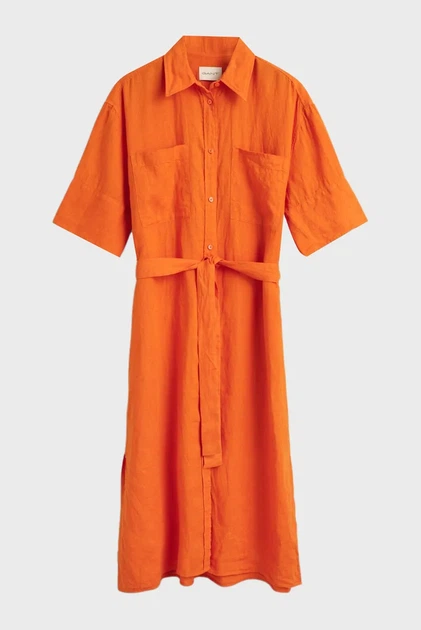 Жіноча помаранчева лляна сукня REL LINEN SS SHIRT DRESS Gant 36 4503319 - изображение 8
