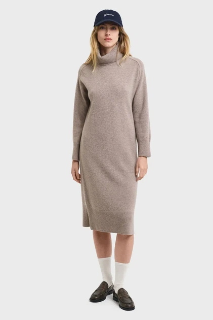 Жіноча бежева вовняна сукня HERRINGBONE DETAIL ROLLNECK DRESS Gant S 4502078 - изображение 3