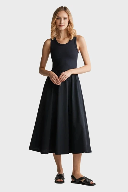 Жіноча чорна сукня MIDI JERSEY WOVEN COMBO DRESS Gant S 4503369 - Фото 1 Жіноча чорна сукня MIDI JERSEY WOVEN COMBO DRESS Gant S 4503369 - изображение 1