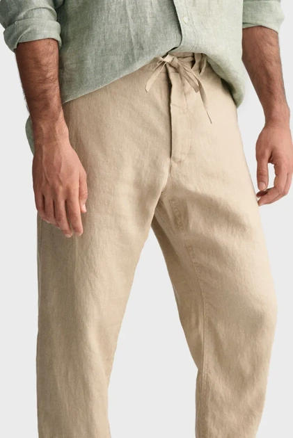 Чоловічі бежеві лляні брюки RELAXED LINEN DS Gant M 1505272 - Фото 4 Чоловічі бежеві лляні брюки RELAXED LINEN DS Gant M 1505272 - изображение 4