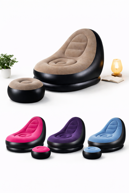Надувний диван з пуфом Air Sofa / Надувне велюрове крісло з пуфом+насос - Фото 1 Надувний диван з пуфом Air Sofa / Надувне велюрове крісло з пуфом+насос - зображення 1
