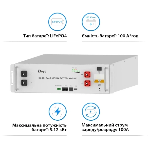 Акумулятор Deye SE-G5.1 Pro-B 5.12 кВт LiFePO4 для інвертора Резервне живлення - изображение 4
