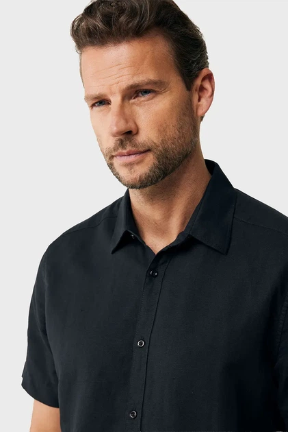 Чоловіча чорна лляна сорочка BRANDON Basic linen shirt short sleeve Mexx XL MF007200251M - изображение 4