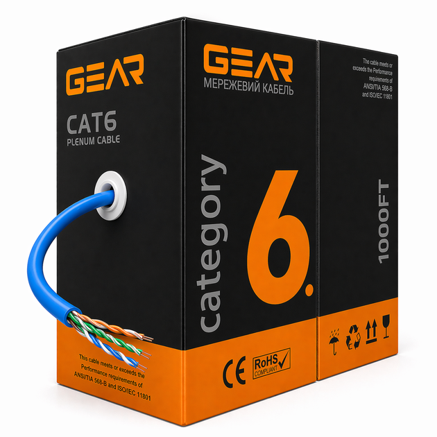 Мідна вита пара мережевий кабель GEAR Cat6 FTP мідний CU 305 м синя вита пара для роутерів комп’ютерів і серверів - Фото 5 Мідна вита пара мережевий кабель GEAR Cat6 FTP мідний CU 305 м синя вита пара для роутерів комп’ютерів і серверів - зображення 5