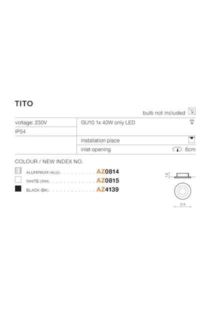 Точковий світильник Azzardo AZ0814 Tito GU10 1x7W IP54 алюмінієвий - зображення 3