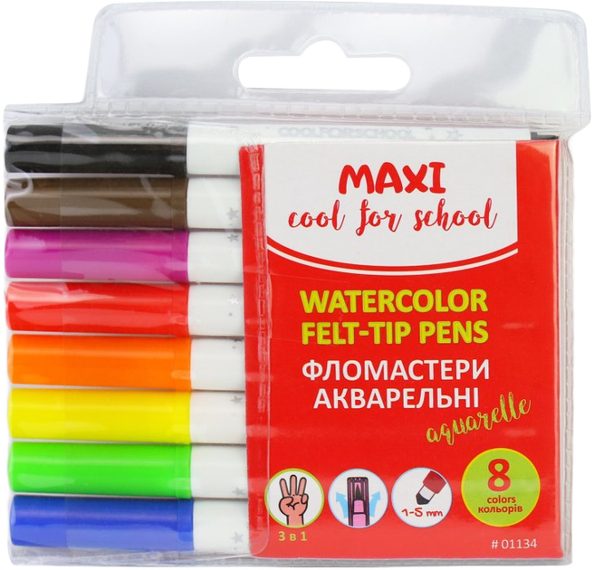 Фломастеры акварельные MAXI 8 цветов (MX01134) - Фото 1 Фломастеры акварельные MAXI 8 цветов (MX01134) - изображение 1