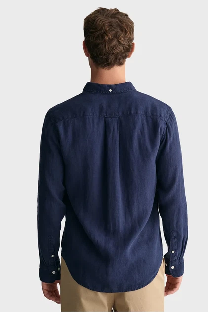 Чоловіча темно-синя лляна сорочка REG GMNT DYED LINEN Gant S 3240120 - Фото 3 Чоловіча темно-синя лляна сорочка REG GMNT DYED LINEN Gant S 3240120 - зображення 3