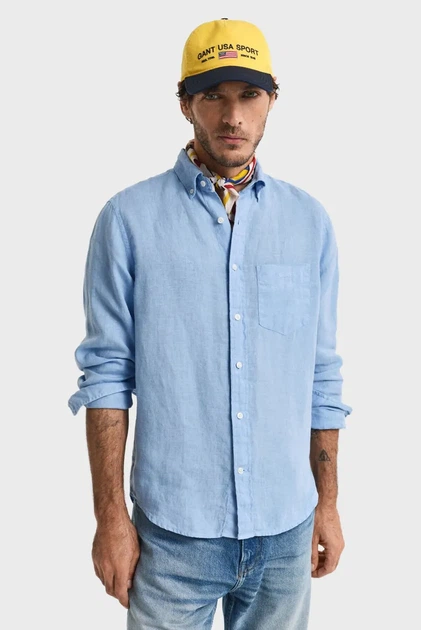 Чоловіча блакитна лляна сорочка REG GMNT DYED LINEN Gant XL 3240120 - изображение 6