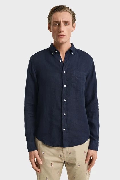 Чоловіча темно-синя лляна сорочка REG GMNT DYED LINEN SHIRT Gant XL 3240120 - Фото 1 Чоловіча темно-синя лляна сорочка REG GMNT DYED LINEN SHIRT Gant XL 3240120 - изображение 1