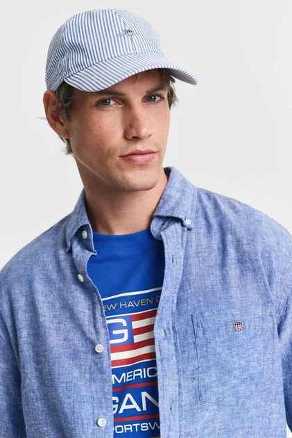 Чоловіча блакитна лляна сорочка REG COTTON LINEN SHIRT Gant S 3250082 - изображение 4