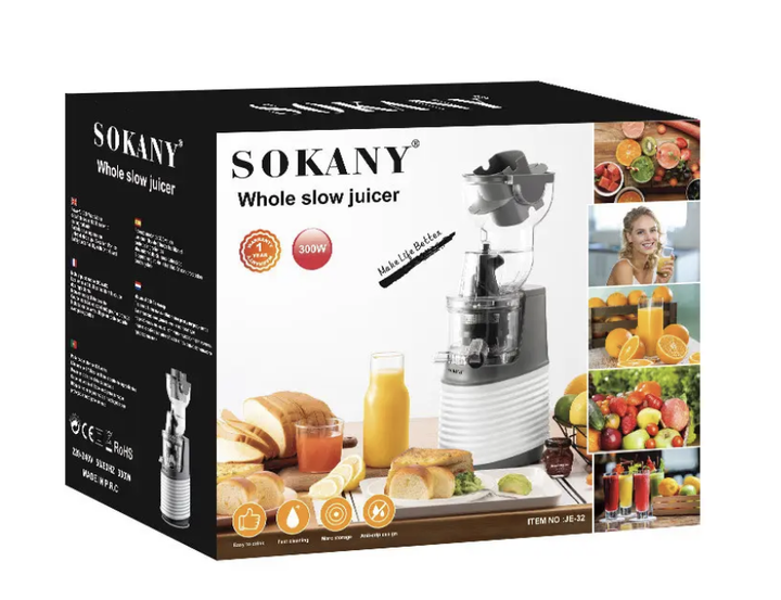Шнековый соковыжиматель Sokany JE-32, 300 Вт - Фото 10 Шнековый соковыжиматель Sokany JE-32, 300 Вт - изображение 10