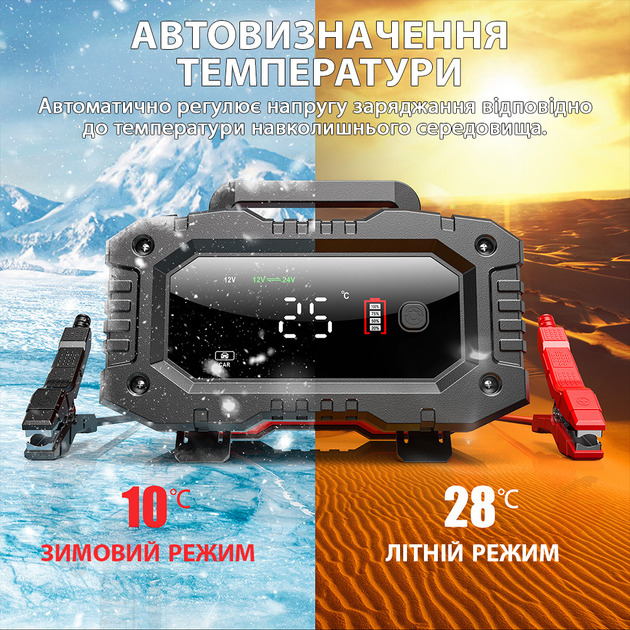 Автоматичний зарядний пристрій FOXSUR FPT-200 12V 20A / 24V 10A імпульсний для кислотних AGM гелевих GEL LiFePO4 акумуляторів - зображення 7