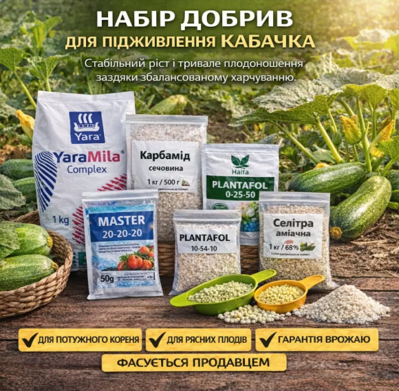Набір добрив " Старт росту" для кабачка - від розсади до збору врожаю ( власне фасування) - Фото 1 Набір добрив " Старт росту" для кабачка - від розсади до збору врожаю ( власне фасування) - изображение 1