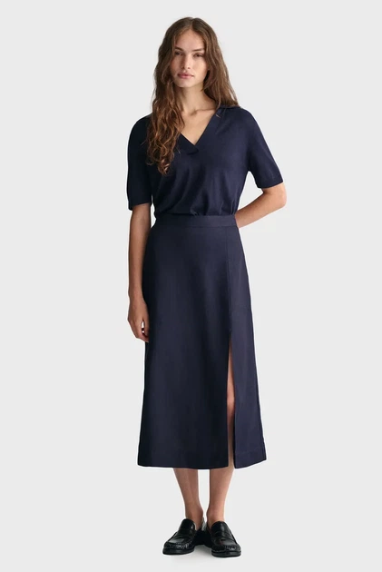 Жіноча темно-синя лляна спідниця REL MIDI LINEN BLEND Gant 34 4400123 - изображение 2