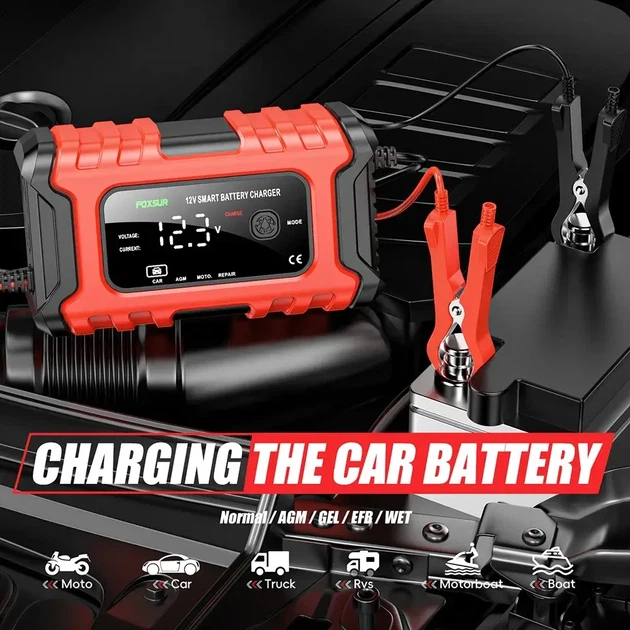 Умное зарядное устройство FOXSUR 12V 6A для автомобильных свинцово-кислотных аккумуляторов универсальное с функцией восстановления - изображение 2