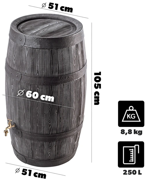 Zbiornik na deszczówkę Kadax Talais 250 L + zestaw przyłączeniowy Brązowy (5906638304006) - obraz 5