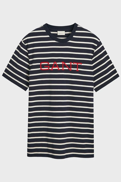 Чоловіча темно-синя футболка у смужку GRAPHIC STRIPED Gant L 2003307 - изображение 5