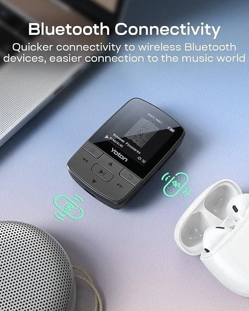MP3-плеєр YOTON Bluetooth 5.0, HiFi звук, FM-радіо, підтримка SD до 128GB, кліпса, чорний - Фото 4 MP3-плеєр YOTON Bluetooth 5.0, HiFi звук, FM-радіо, підтримка SD до 128GB, кліпса, чорний - зображення 4