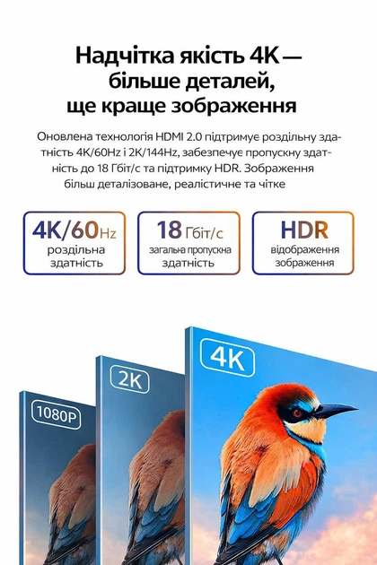 Кабель HDMI - miniHDMI 2 метра ULEN 4K двонаправлений швидкісний 18 Gbps шнур перехідник - зображення 5