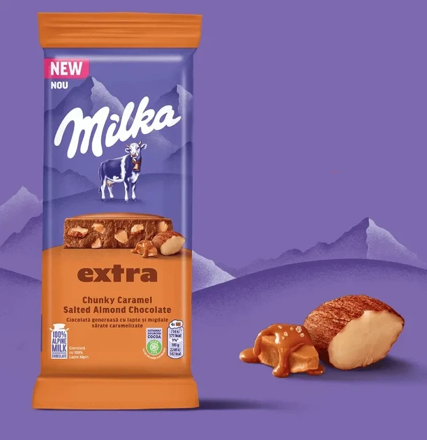 Шоколад молочний Milka Extra Chunky Caramel з солоним мигдалем 190 г - зображення 2