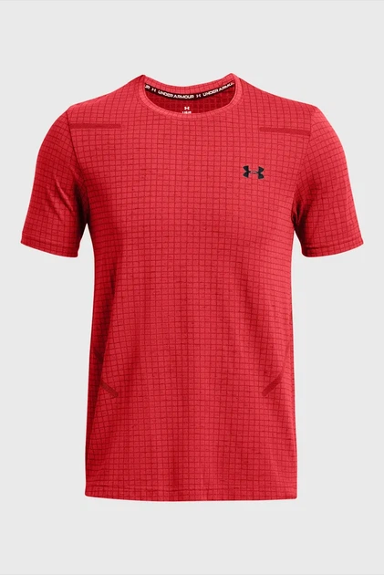Чоловіча червона картата футболка UA Seamless Grid SS Under Armour SM 1376921-814 - изображение 4