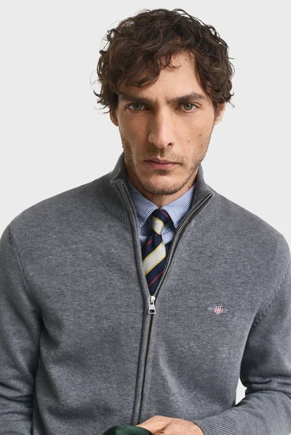 Чоловічий сірий кардиган CASUAL COTTON ZIP Gant XXXL 8030164 - изображение 4