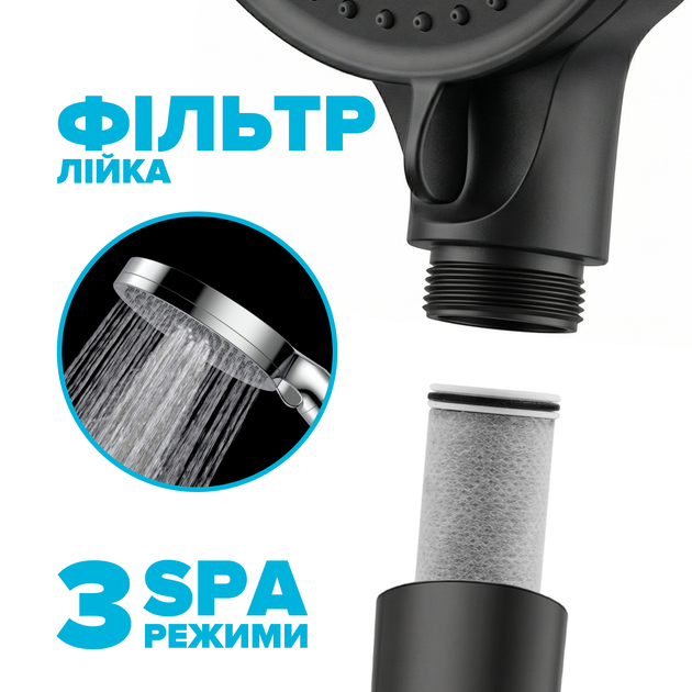 Фильтрующая душевая лейка DROP SPA3F-MULTI120BF на 3 SPA потока с угольным фильтром черная - изображение 2