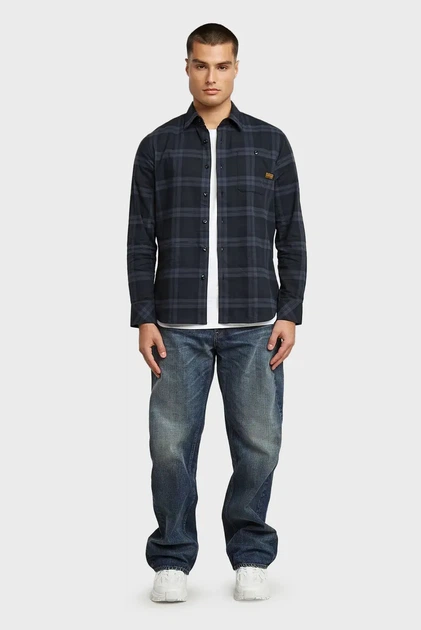 Чоловіча темно-синя картата сорочка Bristum 2.0 Slim Shirt l/s/ G-Star S D23553,D748 - Фото 2 Чоловіча темно-синя картата сорочка Bristum 2.0 Slim Shirt l/s/ G-Star S D23553,D748 - изображение 2