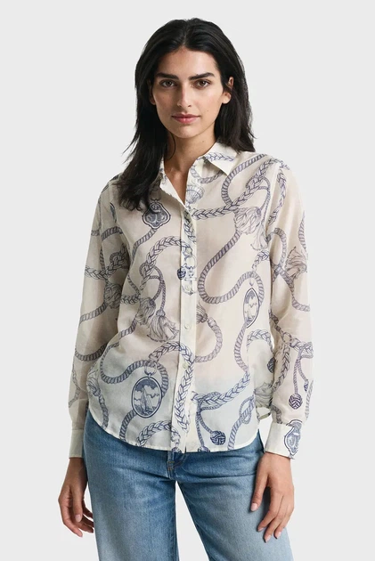 Жіноча біла сорочка з візерунком REG SAILING PRINT Gant 36 4300456 - Фото 1 Жіноча біла сорочка з візерунком REG SAILING PRINT Gant 36 4300456 - зображення 1