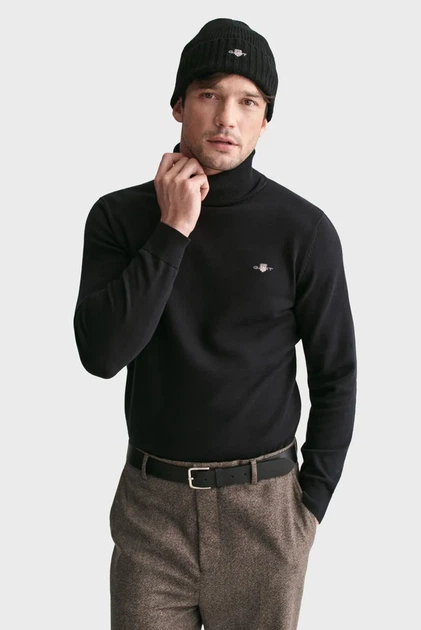 Чоловічий чорний гольф CLASSIC COTTON ROLLERNECK Gant XXL 8030563 - Фото 3 Чоловічий чорний гольф CLASSIC COTTON ROLLERNECK Gant XXL 8030563 - изображение 3