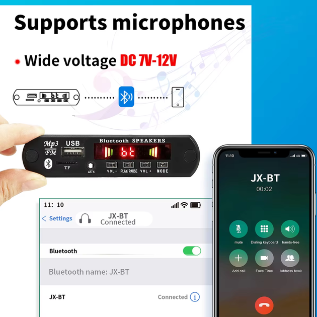 Bluetooth 5.0 DC 9V 12V MP3 декодер.Бездротовый автомобильный MP3-плеер USB Модуль громкой связи TF FM радио - изображение 4