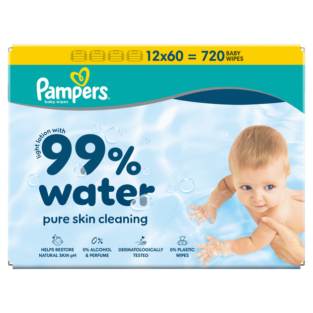 Набір Вологі серветки Pampers 99% Water 12 x 60 шт (8006530116152) - зображення 2