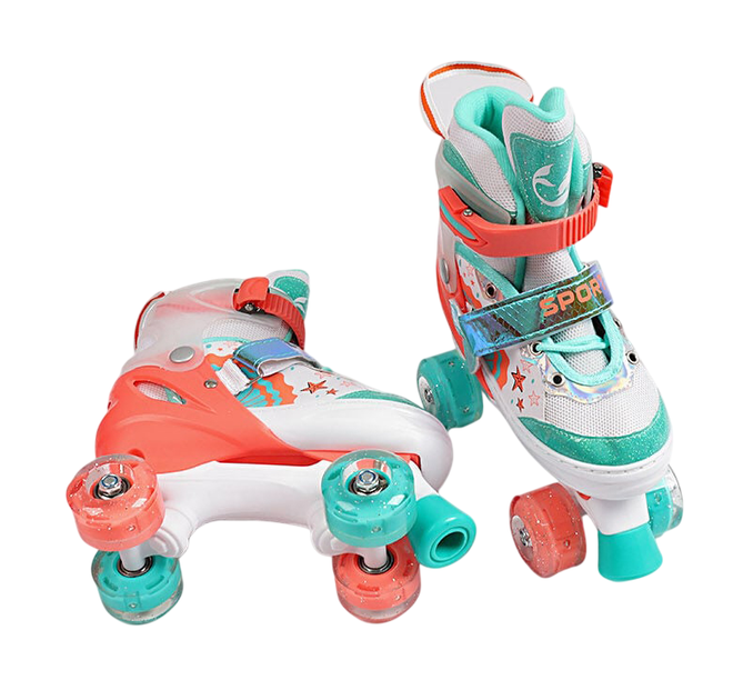 Дитячі ролики Квади PU колеса з підсвічуванням Розсувні розмір 34-38 М Кораловий - зображення 2