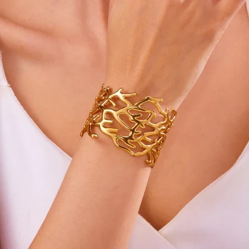 Широкий браслет-кафф «Корал» Honey Fashion Accessories золотистий (12-90) - изображение 2