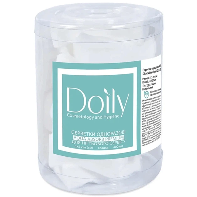 Серветки безворсові 5х5 см Doily AQUA ABSORB 400 шт у тубусі білі - Фото 1 Серветки безворсові 5х5 см Doily AQUA ABSORB 400 шт у тубусі білі - изображение 1
