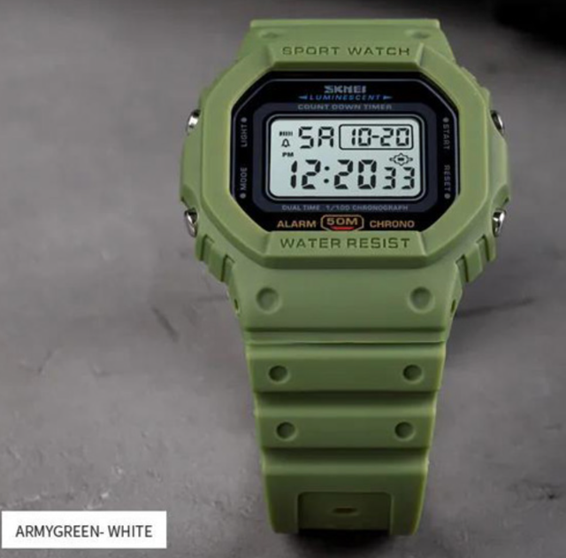 Чоловічий годинник SKMEI 1628AGWT електронний протиударний Army Green - зображення 3