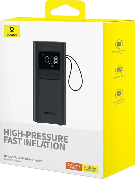Kompresor akumulatorowy Baseus SuperMini Pro z wyświetlaczem Czarny (C11159300111-00) - obraz 11