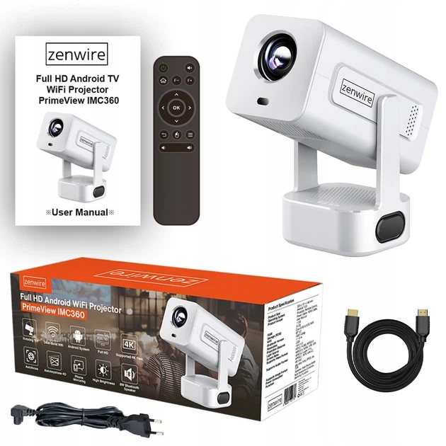 Projektor przenośny Zenwire Android 13 WiFi 360 Full HD 4K do Telefonu IMC360 White (5904507521776) - obraz 4