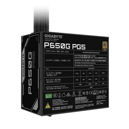 Блок живлення 650 Вт, Gigabyte P650G PG5, Black (GP-P650G PG5) - зображення 4